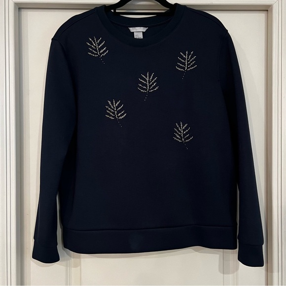 Navy H&M Beaded Leaf Sweatshirt Size Medium - Picture 2 of 5